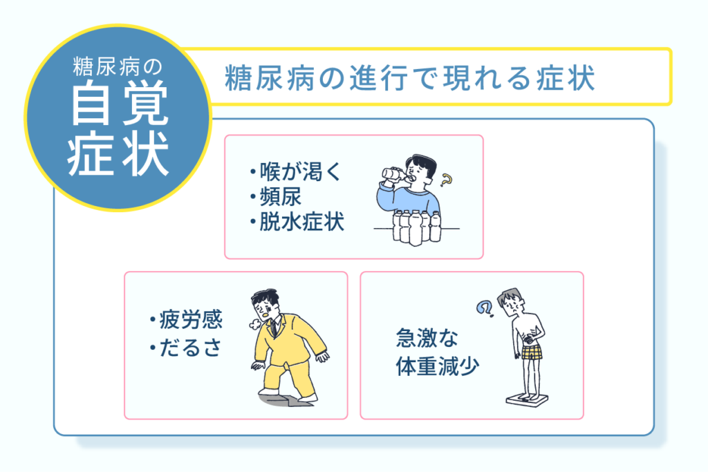 糖尿病が進行しているときは頻尿などの自覚症状が発生する可能性がある