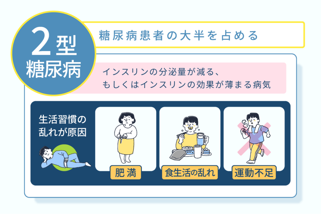 ２型糖尿病は糖尿病の大半を占める