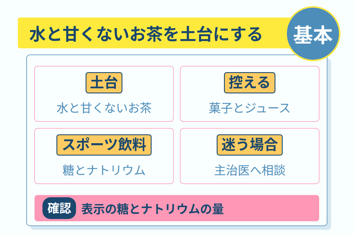 水と甘くないお茶を土台にする