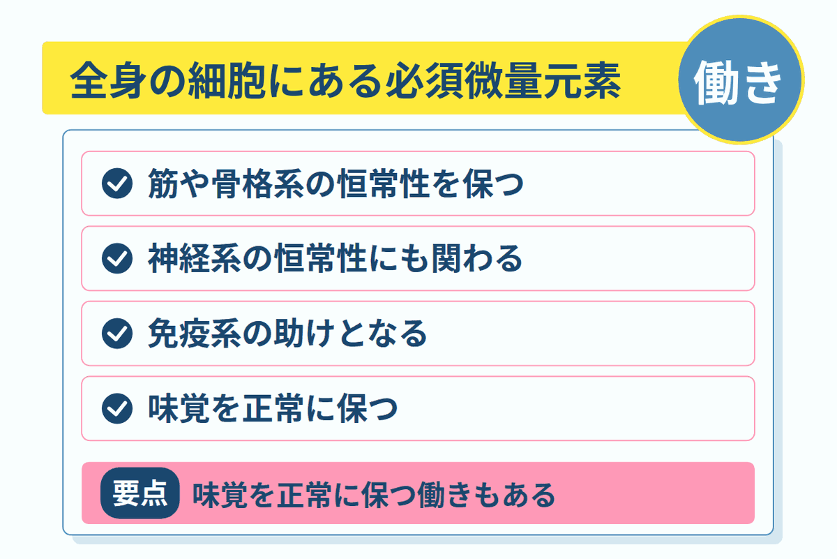 全身の細胞にある必須微量元素